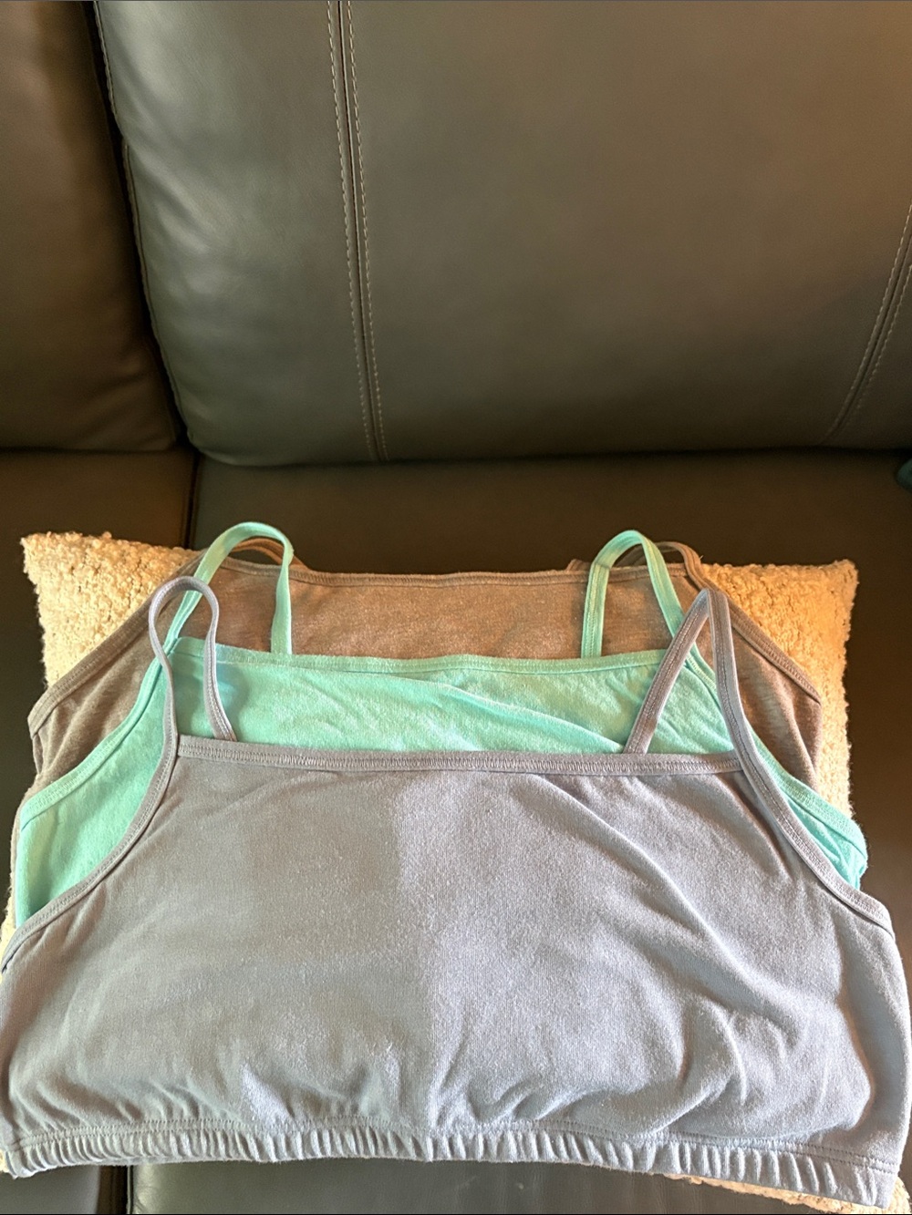 Hanes Cotton-Blend Bralettes in Mint & Taupe and Gray (3)